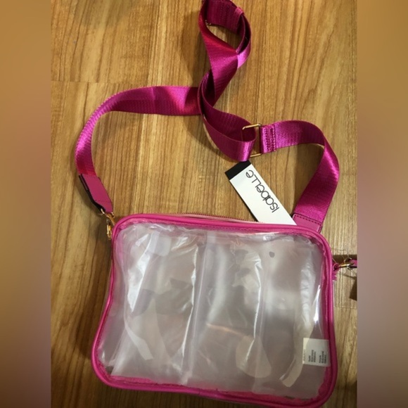 Pink piping trim Clear transparent crossbody camera bag wide adjustable bag - Picture 10 of 10